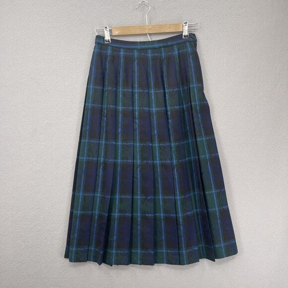 Pendleton Vest Skirt Set Womens 6 Green Blue Plaid Wool Petite Pleated Made USA - Picture 10 of 16